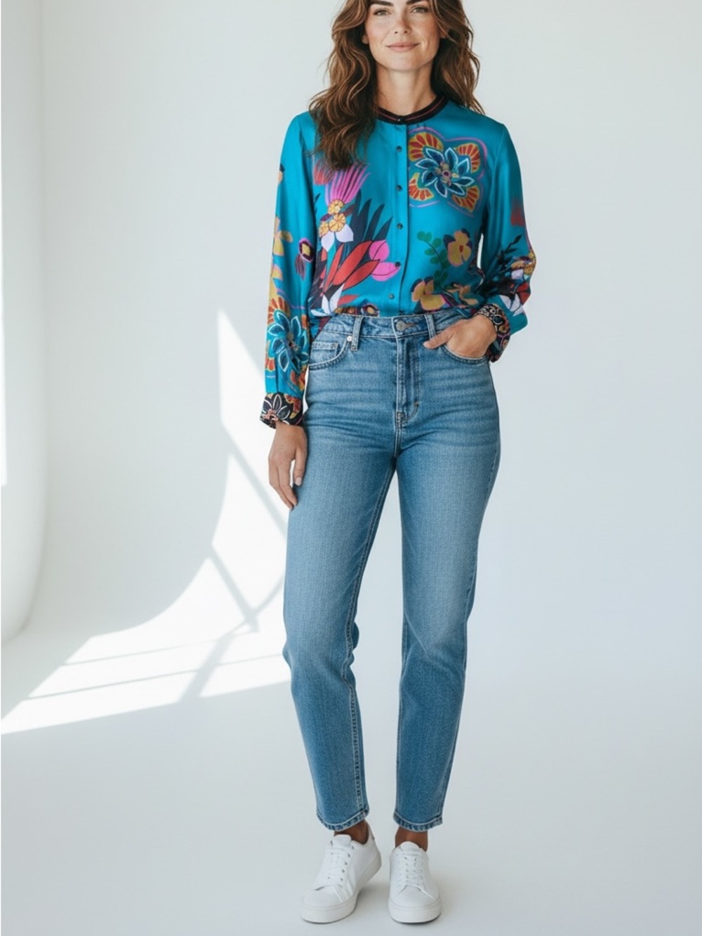NWT Johnny Was Jade Blue Green JACQUELINE BUTTON DOWN SHIRT HOUSE OF FLORES Sz S - Picture 2 of 13